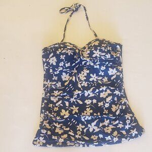 Heat Blue and White Flower Print Tankini Top